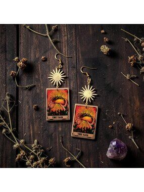 Witchy Taco Tarot Card Earrings Funny Food Tarot Jewelry Sun Charm Acrylic